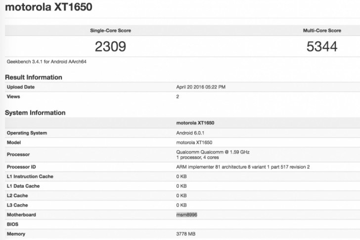 Moto X (2016) visto en punto de referencia con Snapdragon 820 y 4 GB de RAM