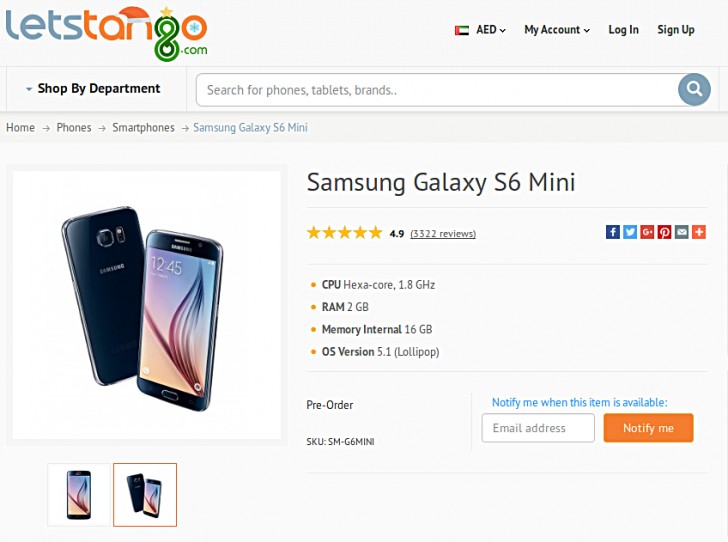 Samsung Galaxy S6 Mini con pantalla de 4,6 pulgadas aparece en el sitio web del minorista en lnea