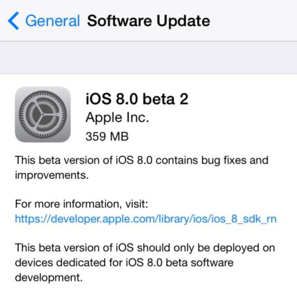 Apple enva iOS 8 beta 2 a los desarrolladores