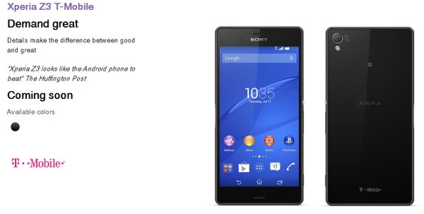Sony confirma el almacenamiento de 32 GB para T-Mobile Xperia Z3