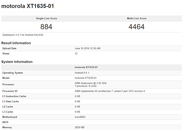 Motorola XT1635 con SD625 descubierto en GeekBench, acusado de ser Moto Z Play
