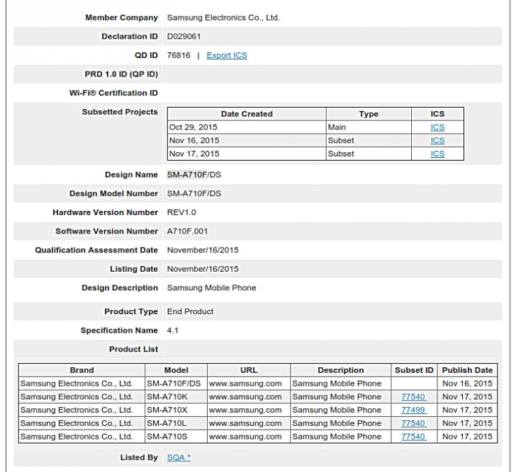 Supuesto sucesor del Samsung Galaxy A7 recibe certificacin Bluetooth