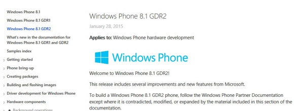 Windows Phone 8.1 GDR2 aparece en la documentacin oficial