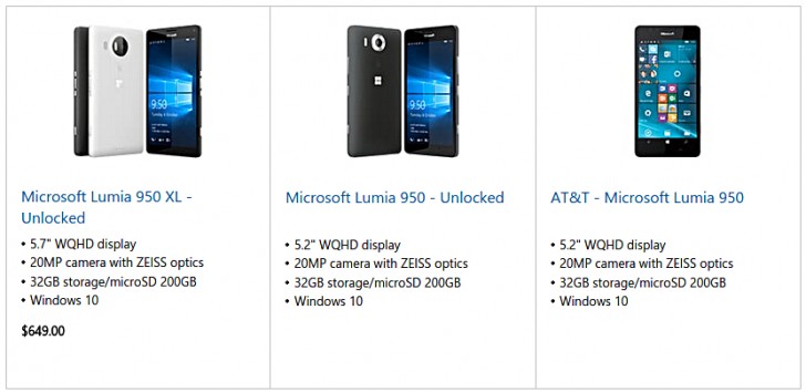 Lumia 950 aparece en la p�gina web estadounidense Microsoft Store
