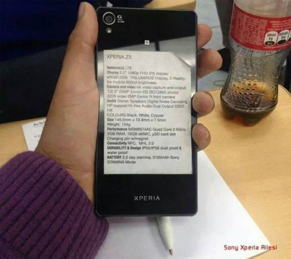 Etiqueta con especificaciones de Sony Xperia Z3 revelada