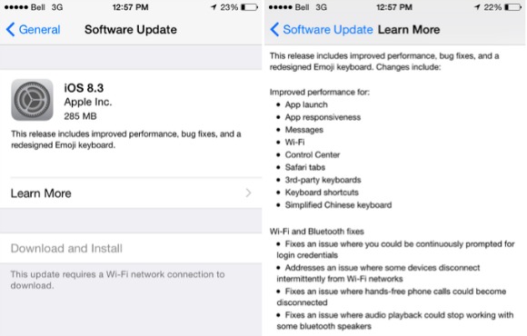 Apple iOS 8.3 est ahora disponible para todos los dispositivos compatibles