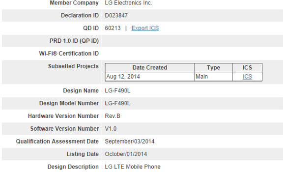 LG Liger (F490L) con LG Odin SoC obtiene la certificacin Bluetooth
