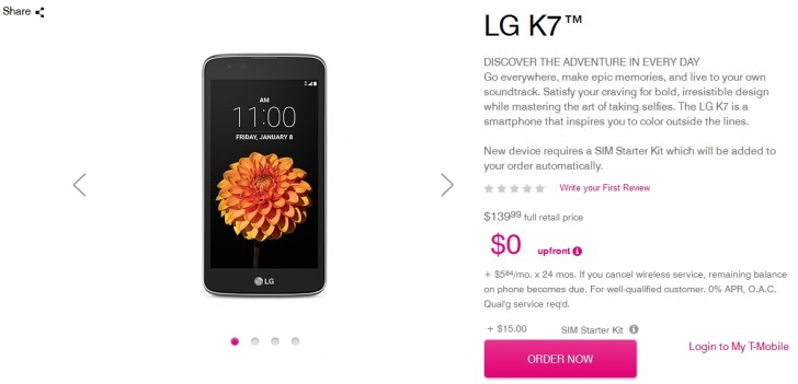 T-Mobile ya vende el LG K7 por $ 140