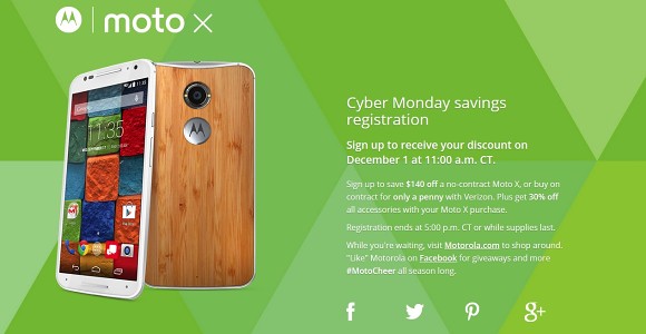 Cyber Monday con $ 140 de descuento para Moto X desbloqueada Cyber Monday con $ 140 de descuento para Moto X desbloqueada