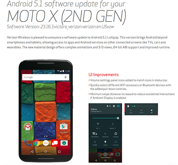 Moto X (2nd Gen) de Verizon est recibiendo Android 5.1