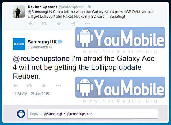 Samsung Reino Unido dice no a Lollipop para Galaxy Ace 4