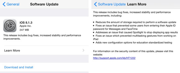 Apple public iOS 8.1.3 y Mac OS X Yosemite 10.10.2