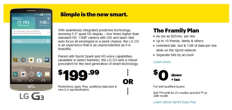 LG G3 ya est disponible en Sprint por $ 199.99