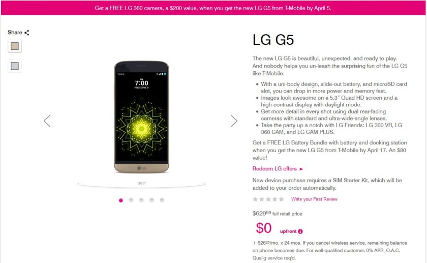 T-Mobile comienza a tomar pedidos para el LG G5