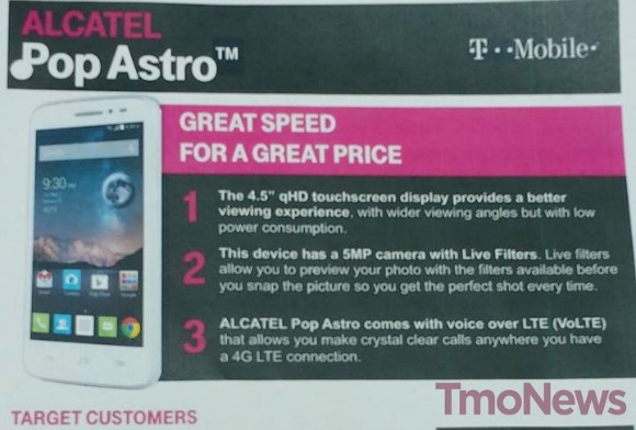 Alcatel Pop Astro ser lanzado por T-Mobile, fuga revela