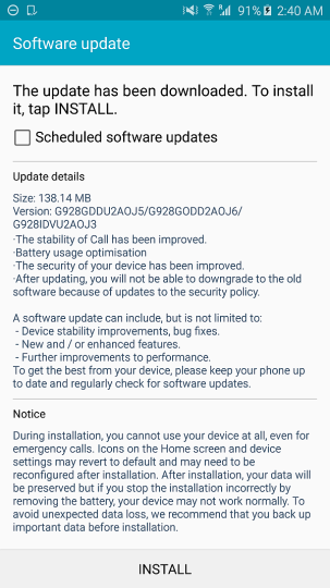 Galaxy S6 edge + acaba de recibir su primera actualizacin de software