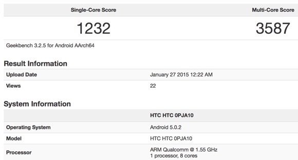 HTC One (M9) aparece en  base de datos Geekbench 3.0