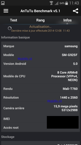 Fugas de las especificaciones del Samsung Galaxy S6 a través de AnTuTu Fugas de las especificaciones del Samsung Galaxy S6 a través de AnTuTu
