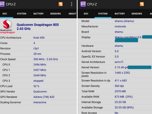 Motorola Nexus 6 pasa por CPU-Z, confirma chipset