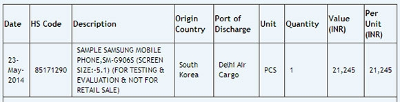 Samsung Galaxy S5 Prime SM-G906 aparece en documentos de importacin