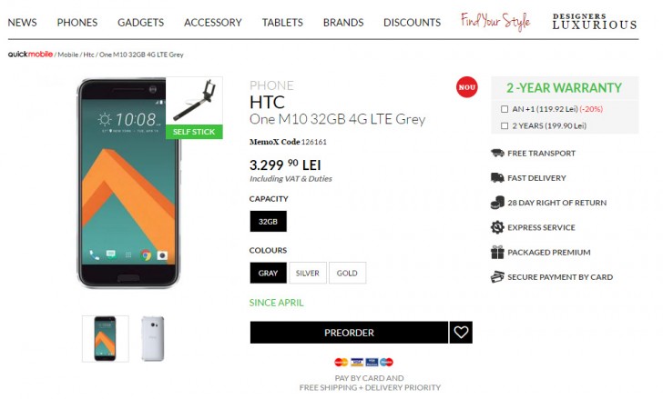 HTC 10 va en pre-orden en Rumania temprano, por un fuerte € 740