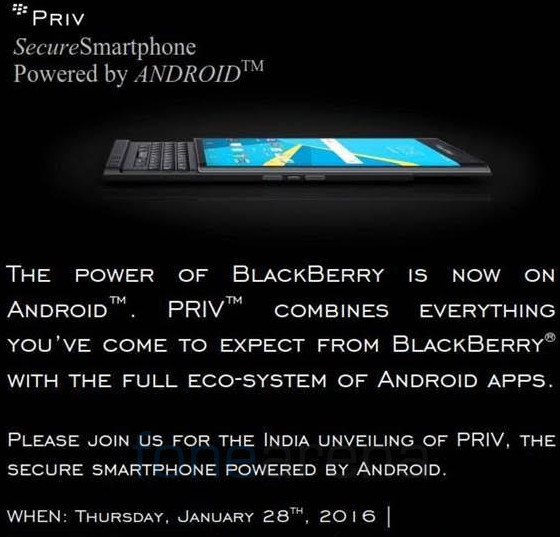 BlackBerry Priv aterriza en la India el 28 de enero