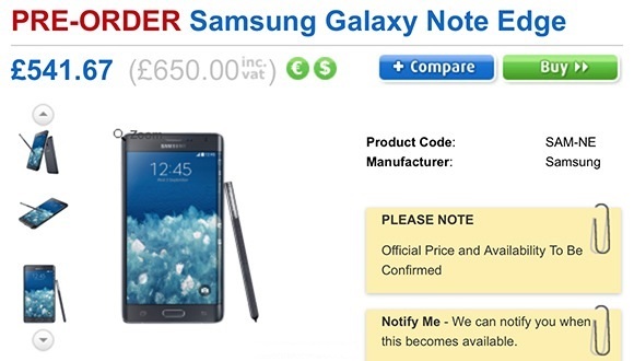 Samsung Galaxy Note Edge consigue un precio en el Reino Unido