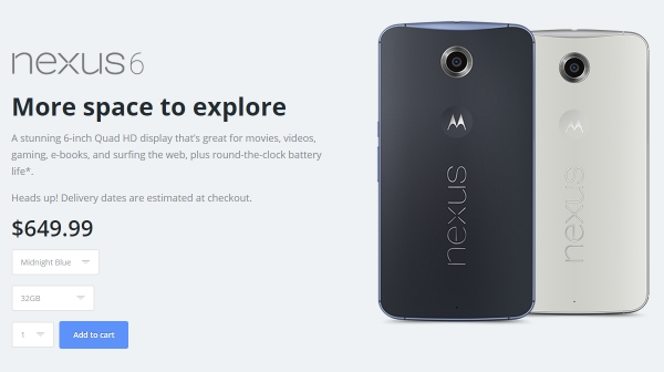 Las cuatro variantes del Nexus 6 disponibles en el sitio web de Motorola