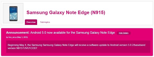 Samsung Galaxy Note Edge de T-Mobile recibe actualizacin Lollipop