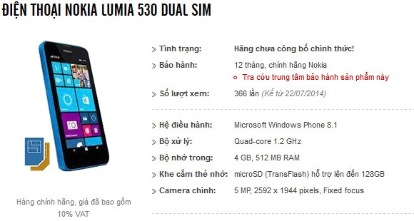 An no oficial Nokia Lumia 530 aparece en Vietnam