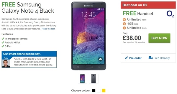 Samsung Galaxy Note 4 tiene los precios de contratos revelados en el Reino Unido