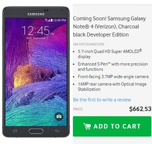 Samsung Galaxy Nota 4 Developer Edition llega a Verizon