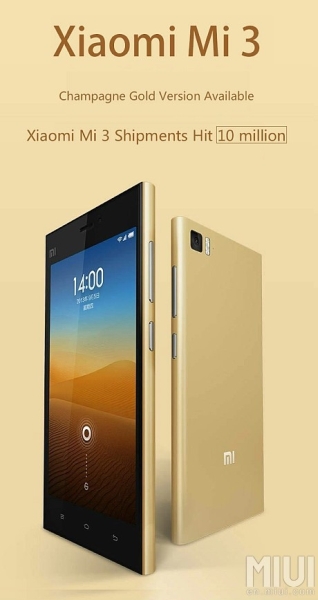 Xiaomi vende 10 millones de MI-3 unidades, aparece una versin de oro
