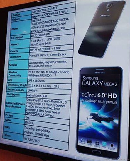 Samsung Galaxy Mega 2 especificaciones